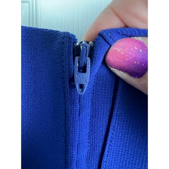 Vtg 80s Ursula of Switzerland Size 12 Blue Chiffon Drape Sequin Shoulder dress - Picture 9 of 10